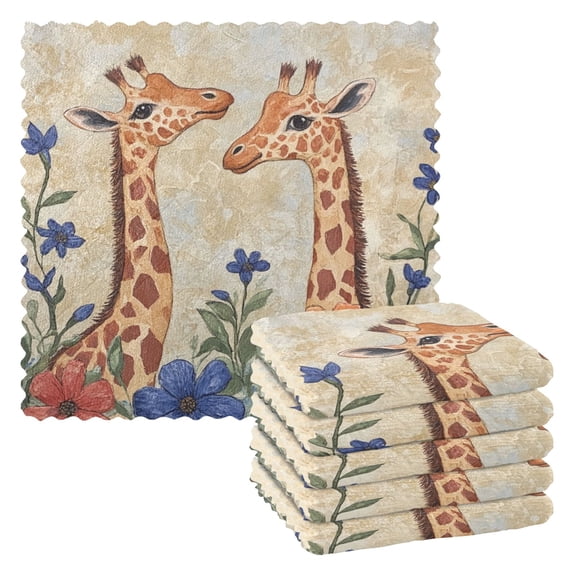 6 Pieces of Kitchen Towels 11x11Inch Kitchen Dish Cloths Kitchen Dish Towels Reuseable Cleaning Cloths Two Giraffes