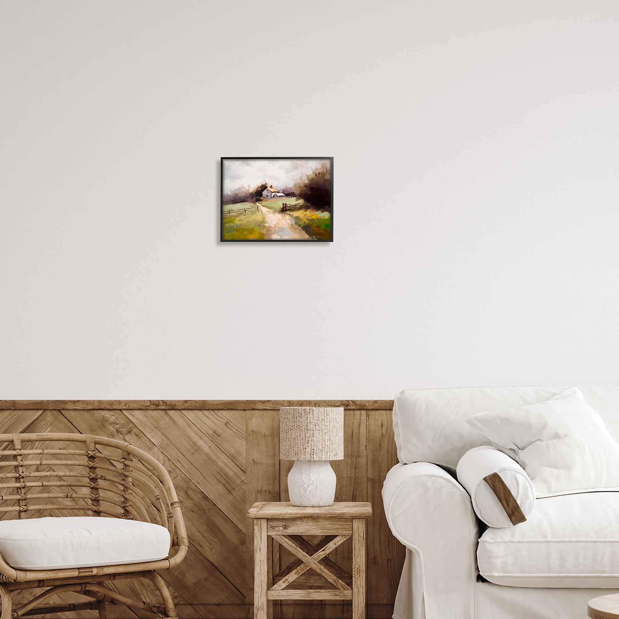 Stupell Industries Country Barn with Fence Landscape Painting Black Framed Art Print Wall Art, 14 x 11
