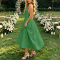 thumbnail image 5 of Karymi Wedding Guest Dresses for Women Halter Deep V Maxi Dress, Solid Sleeveless High Waist Pleated A-Line Flowy Long Evening Party Dress, 5 of 7
