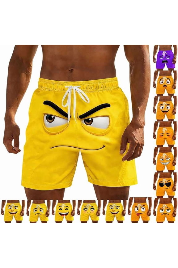 Funny Swim Trunks for Men Quick Dry Summer Beach Swim Shorts Drawstring Elastic Waist Sports Running Board Shorts Yellow XXXXL