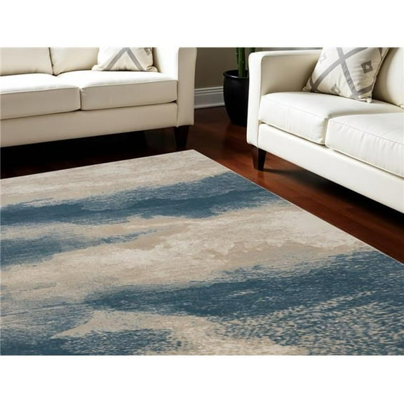HomeRoots 551171 8 x 11 ft. Abstract Non Skid Rectangle Area Rug, Ivory & Teal Blue