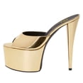 thumbnail image 2 of FSJ Women Classic Stiletto High Heel Mules Peep Open Toe Backless Platform Sandals Slip On Summer Daily Walking Party Dressy Slide Shoes Size 8.5 Gold, 2 of 5