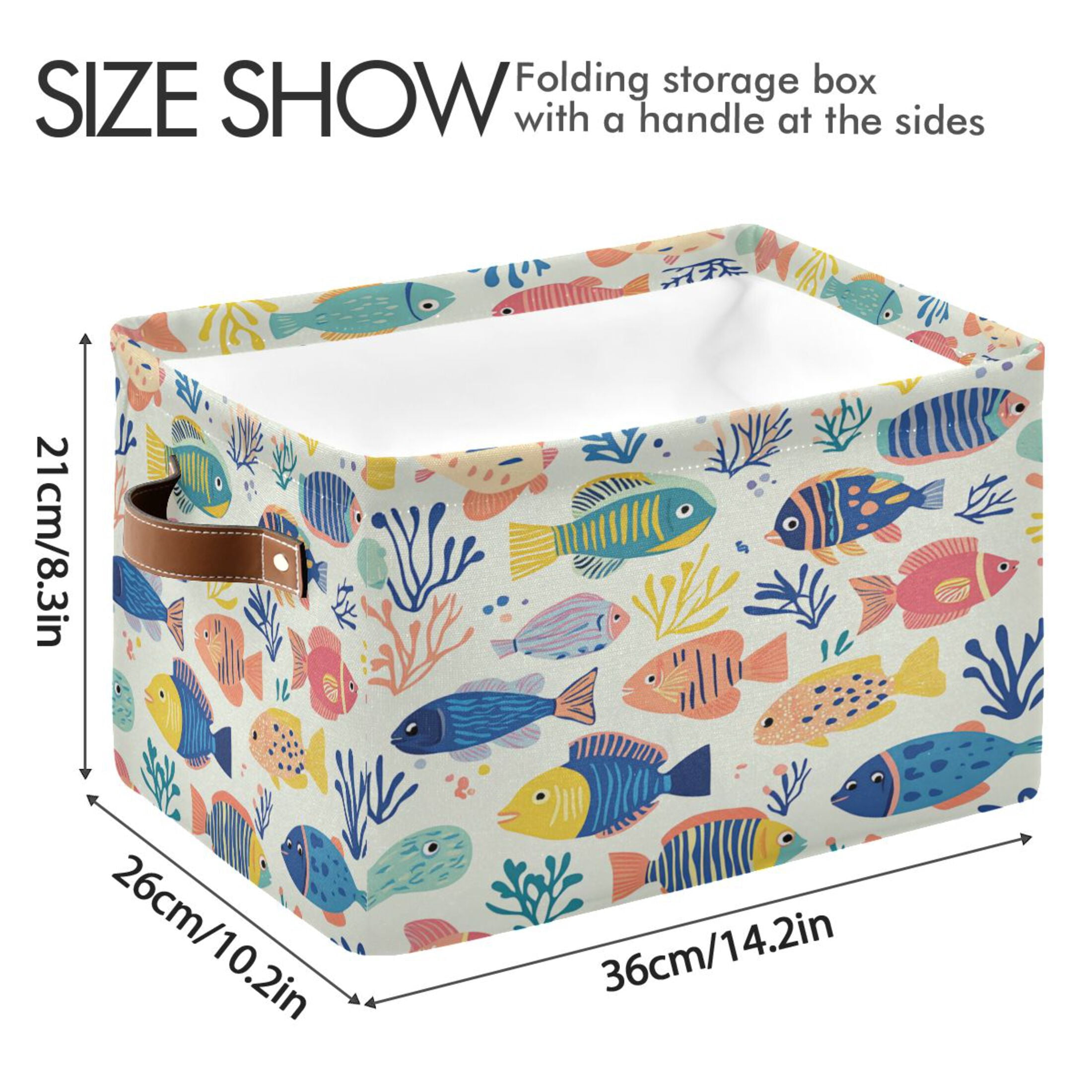 Vibrant Colorful Fish Pattern Foldable Storage Basket,Canvas Fabric Foldable Storage Bins with Handles Open Home Storage Bins Boxes for Toy Book Shelf Closet Baskets