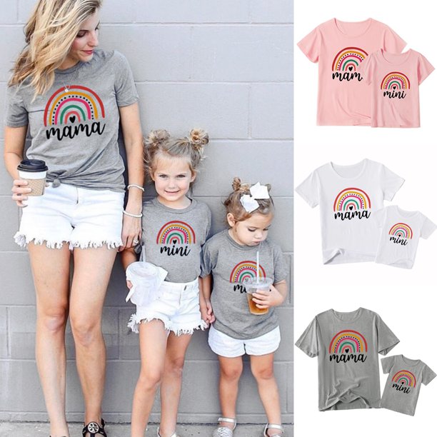 Family Mother And Daughter Matching T-Shirt Women Girl Clothes Rainbow Short Sleeve Tops Blouse Walmart.com
