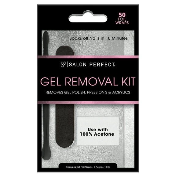 Salon Perfect Gel Nail Polish Remover Kit, Includes Foil, Pusher, and File, Use with Acetone, 50 Foils