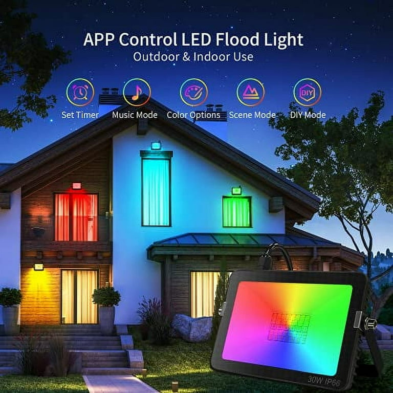 Christmas Lights Alexa Compatible GLW RGB Flood Light 500W Equiv