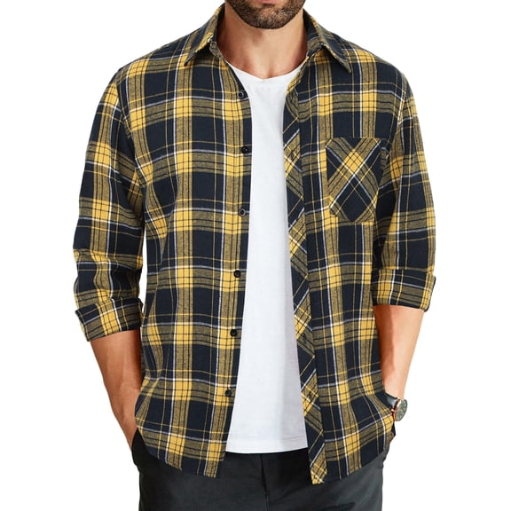 COOFANDY Mens Long Sleeve Flannel Shirt Button Down Plaid Shirt Casual Cotton Shirt Jacket