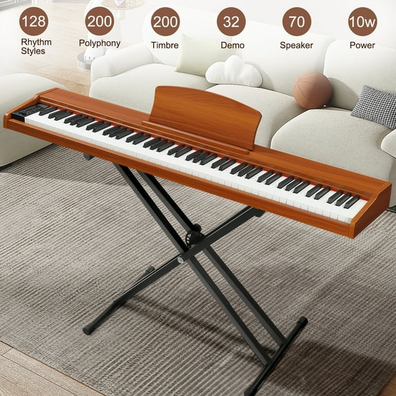 Digital Piano with 3-Pedal Unit, Removable Music Stand, Stereo Headphones
