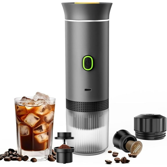CAFFETTO - Portable 3-in-1 Coffee Maker, USB-C Self-Heating, Compatible with Ground Coffee and NS/DG Capsules, Grey