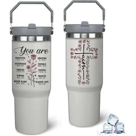 

30 oz Christian Faith Tumbler - Handled Mug Inspirational Gifts for Women on Birthdays and Christmas