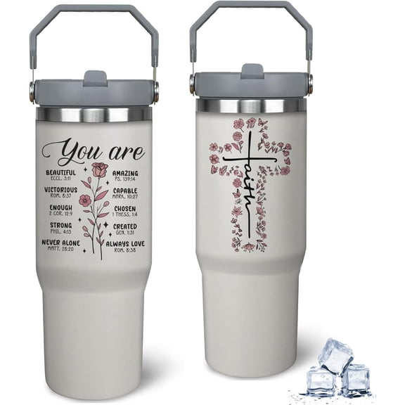 30 oz Christian Faith Tumbler - Handled Mug, Inspirational Gifts for Women on Birthdays and Christmas