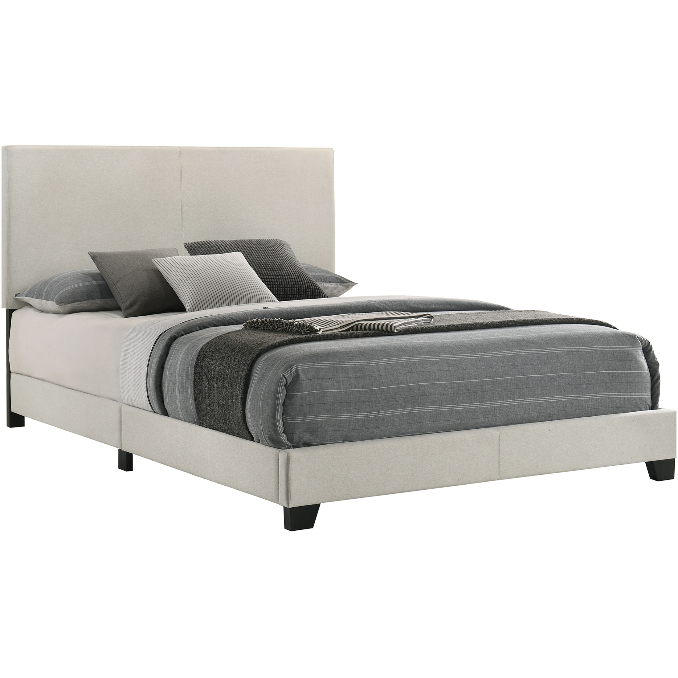 JERFIT Queen Upholstered Bed Frame with Padded Headboard, Cream Fabric Platform Bed with Wood Slat Support, No Box Spring Needed, Modern Bedroom Furniture