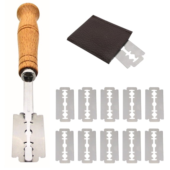 Bread Lame with Wooden Handle – Artisan Sourdough Scoring Tool with 10 Stainless Steel Blades & Leather Protective Cover – Precision Cutter for Bread Baking