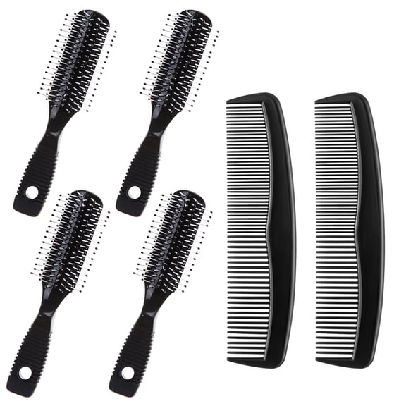 Black Hair Styling Brush & Comb Set (2 Small   4 Large), Gentle Detangling Dual Teeth Durable Daily Grooming Kit, 0.35lb