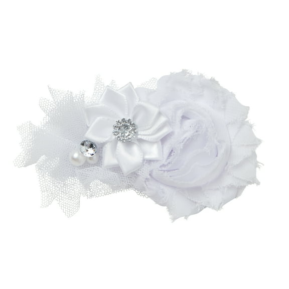 Offray White Satin Tulle with Gem Flower Cluster, 1 Each Embellishment