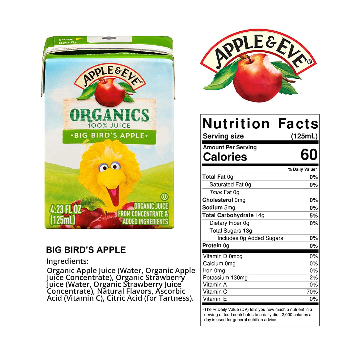 Apple & Eve Sesame Street Organics, Big Bird’s Apple Juice, 5 Count, Pack of 8