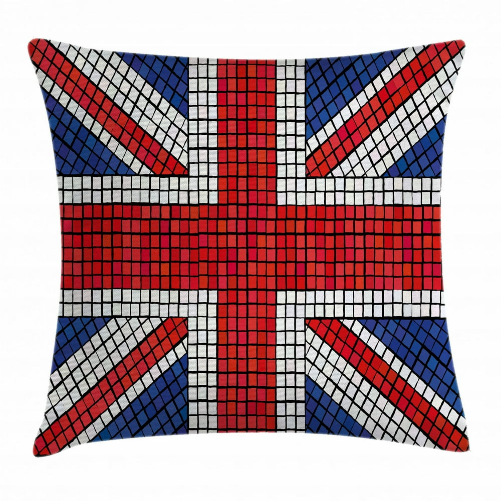 Union Jack Throw Pillow Cushion Cover, Mosaic Tiles Inspired Design