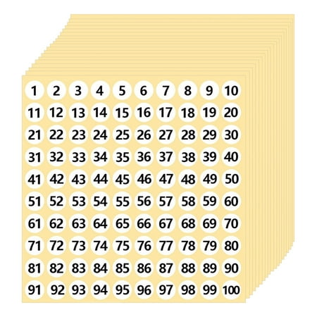 1-100 Numbers Stickers 10mm Adhesive Labels, 25 Sheets