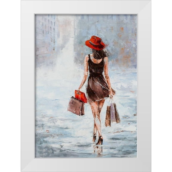 Kowalik, Jolanta 24x32 White Modern Wood Framed Museum Art Print Titled - Shopping Girl in Brown