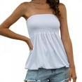 thumbnail image 2 of Femmes Haut de Tube Sans Manches Blouse Bustier Plissé Tunique Débardeurs, 2 of 8