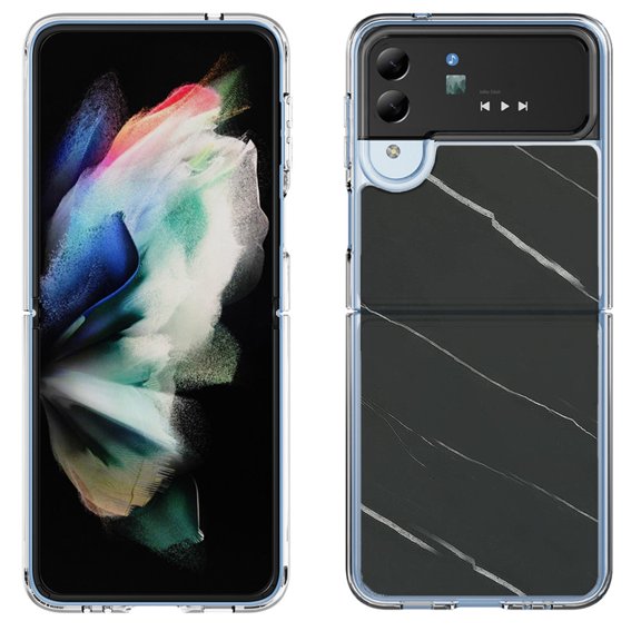 Shockproof Bumper Phone Case for Samsung Galaxy Z Flip 4 5G, by OneToughShield ® - Marble / Black