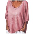 thumbnail image 1 of ICHUANYI Clearance Women's Plus Size Long Short V-Neck Printed Casual Tops Blouse T-shirt ICHUANYI "ICHUANYI", 1 of 2