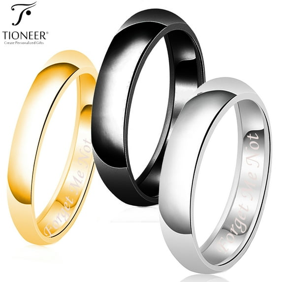 Stainless Steel 316L in Silver / 14K Gold / Black IP Plated Wedding Band Promise Ring Comfort Fit 3mm - 10mm Forget Me Not Engraved