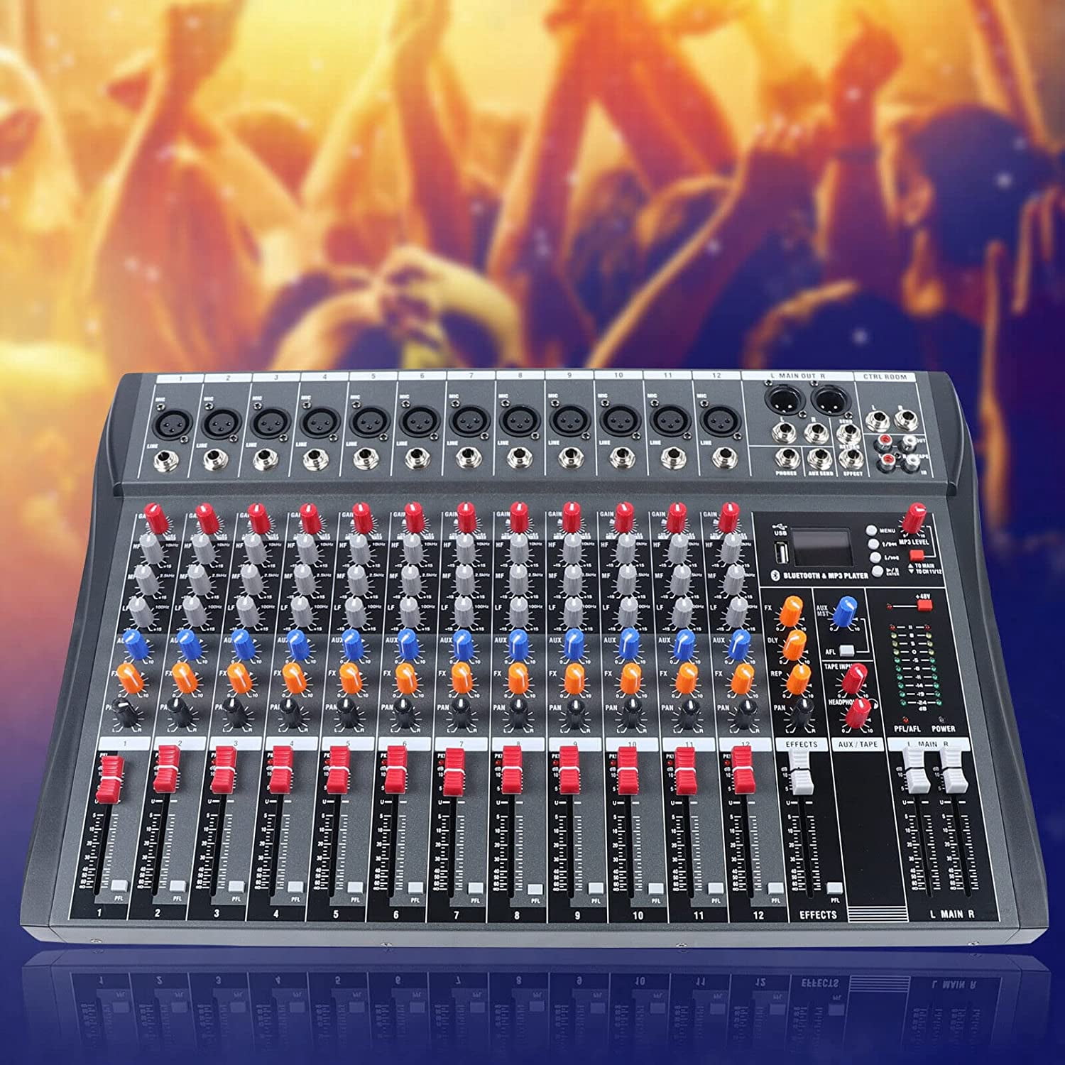 FETCOI 12 Channel Mixing Console Mixer Studio Live Stereo Sound Effect Bluetooth USB