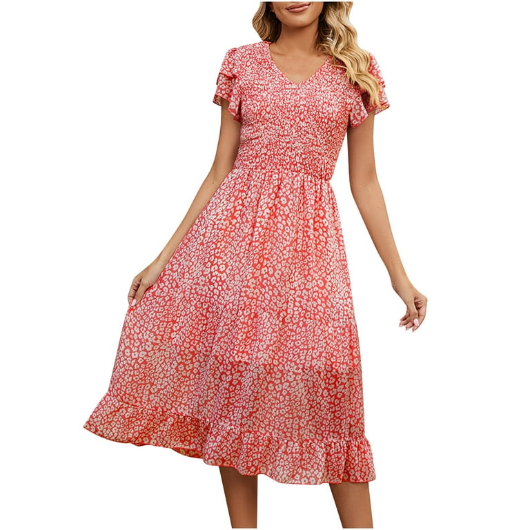 Clearance-Sale Dress for Women 2023 Short Sleeve Solid Dress V-Neck Midi  Fit And Flare Fashion Trendy Elegant Party Club Holiday Trip Beach Seaside