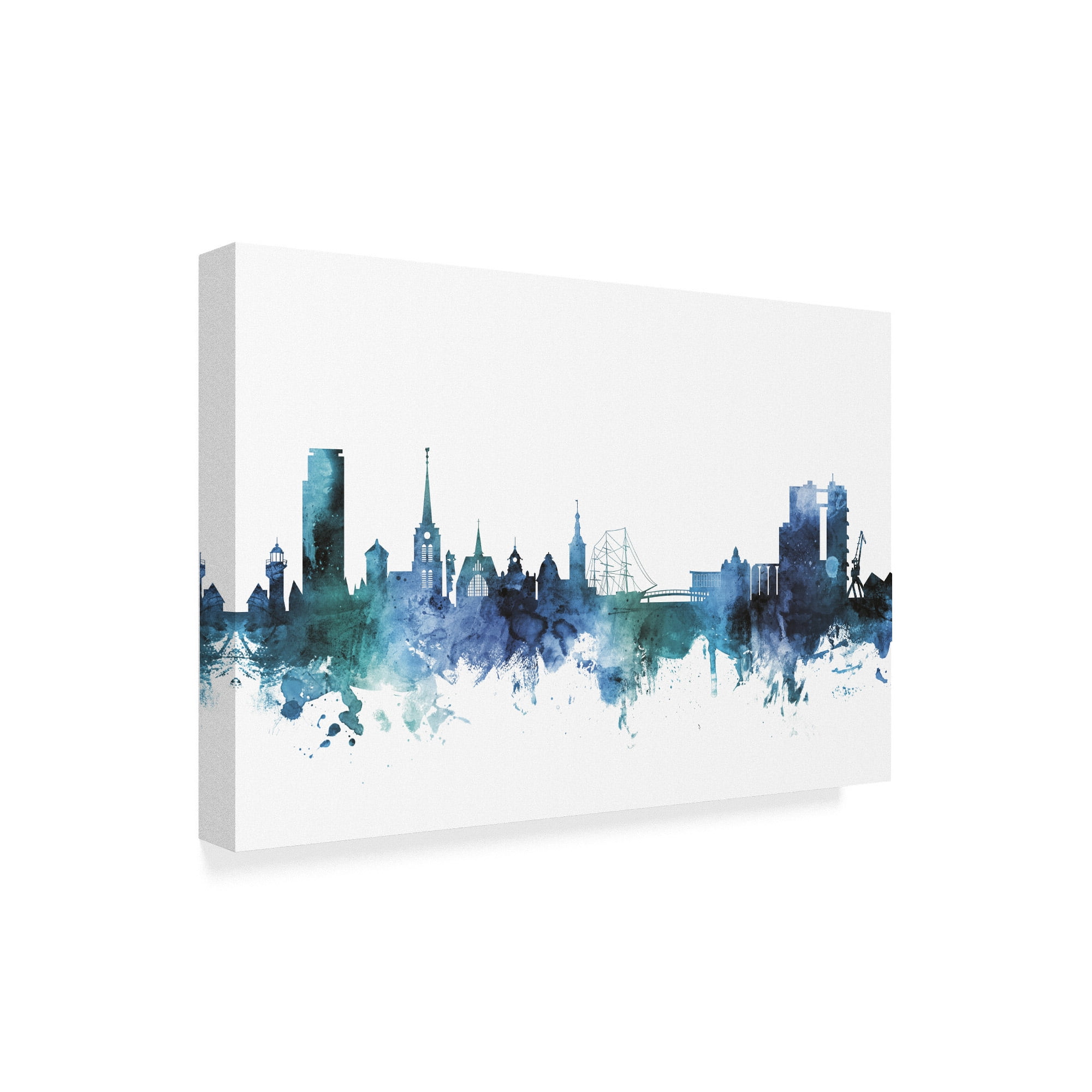 Trademark Fine Art 'Halmstad Sweden Blue Teal Skyline' Canvas Art by Michael Tompsett