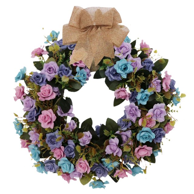 de flores artificiales de primavera de 15,7 pulgadas con hojas , arreglos florales para puerta delantera, ventana, pared, decoración Rosado y morado Gloria Guirnalda de flores