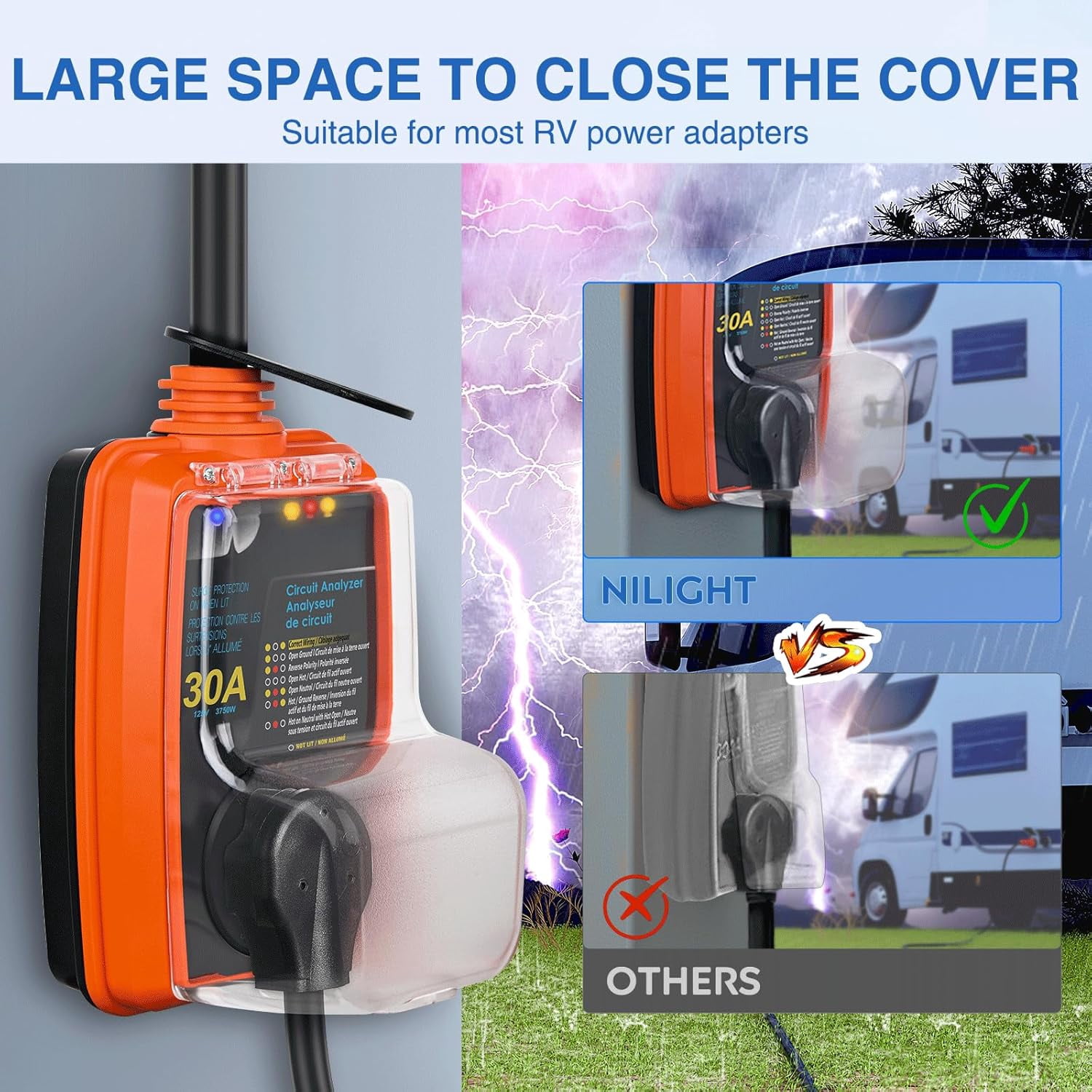 Nilight 50 to 30 Amp RV Surge Protector Power Adapter 4200 Joules Voltage Monitor 14-50P to TT-30R Converter 125V/3750W Waterproof Circuit Analyzer with Extension Cord for Camper Travel Trailer