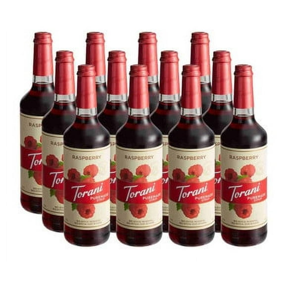 Torani Puremade Raspberry Flavoring Syrup - 750 mL of Tart Berry Bliss (12/Case)