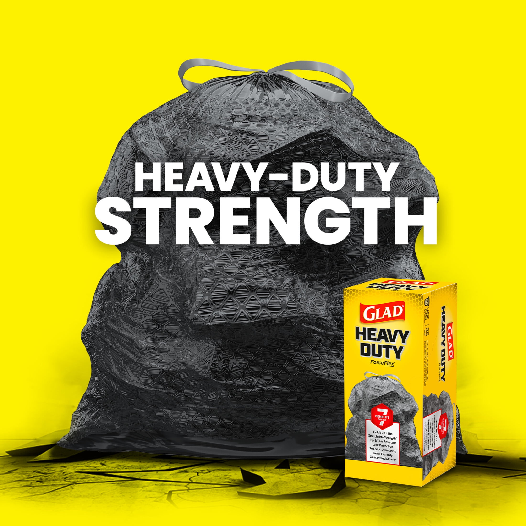 (4 pack) Glad ForceFlex Heavy Duty Large Drawstring Trash Bags, Hold 80+ Pounds, 30 Gallon, 40 Count