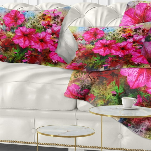 Designart Purple Flowers Composition Watercolor - Floral Throw Pillow - 12x20