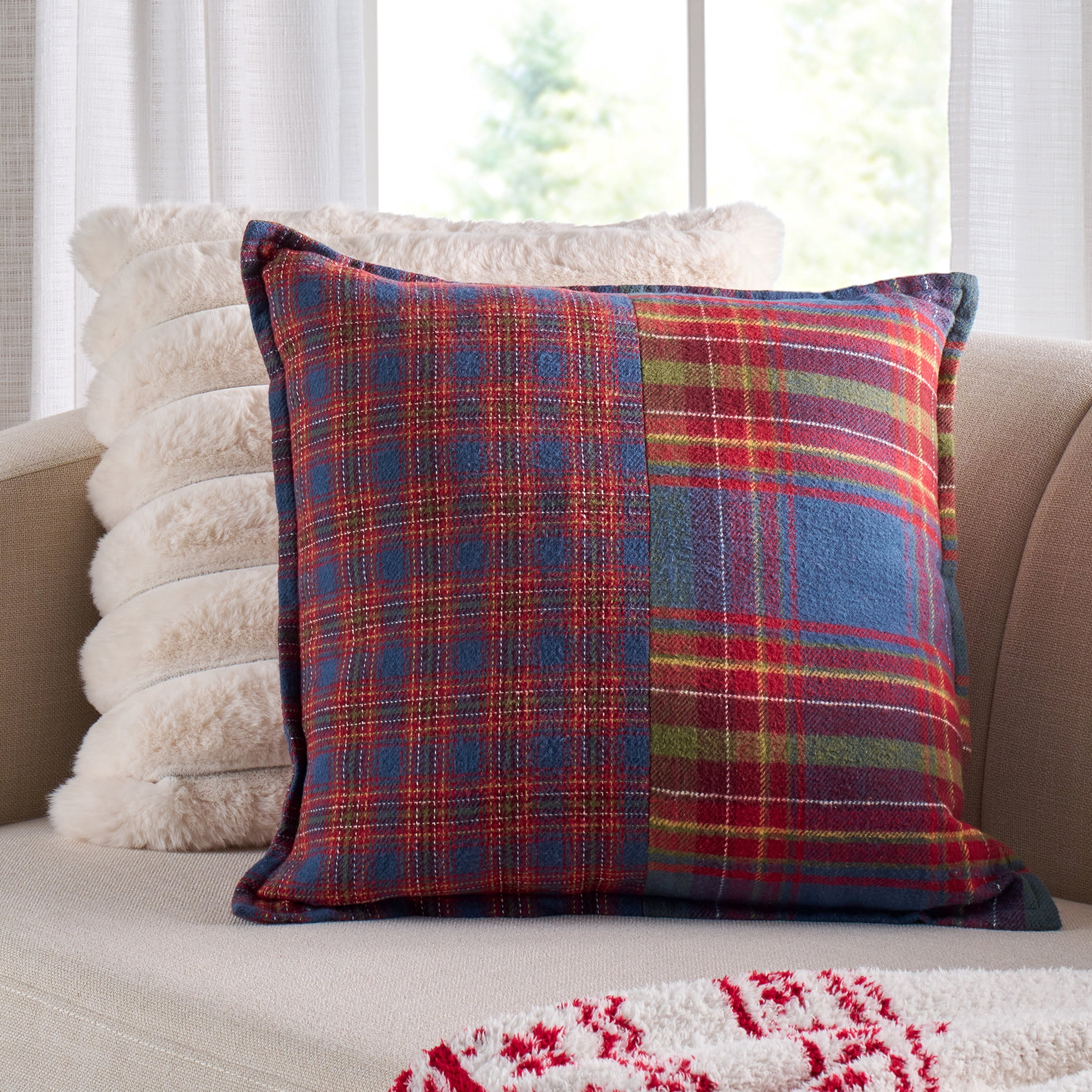 Better Homes & Gardens 20x20 Corin Pieced Plaid Throw Pillow, Blue
