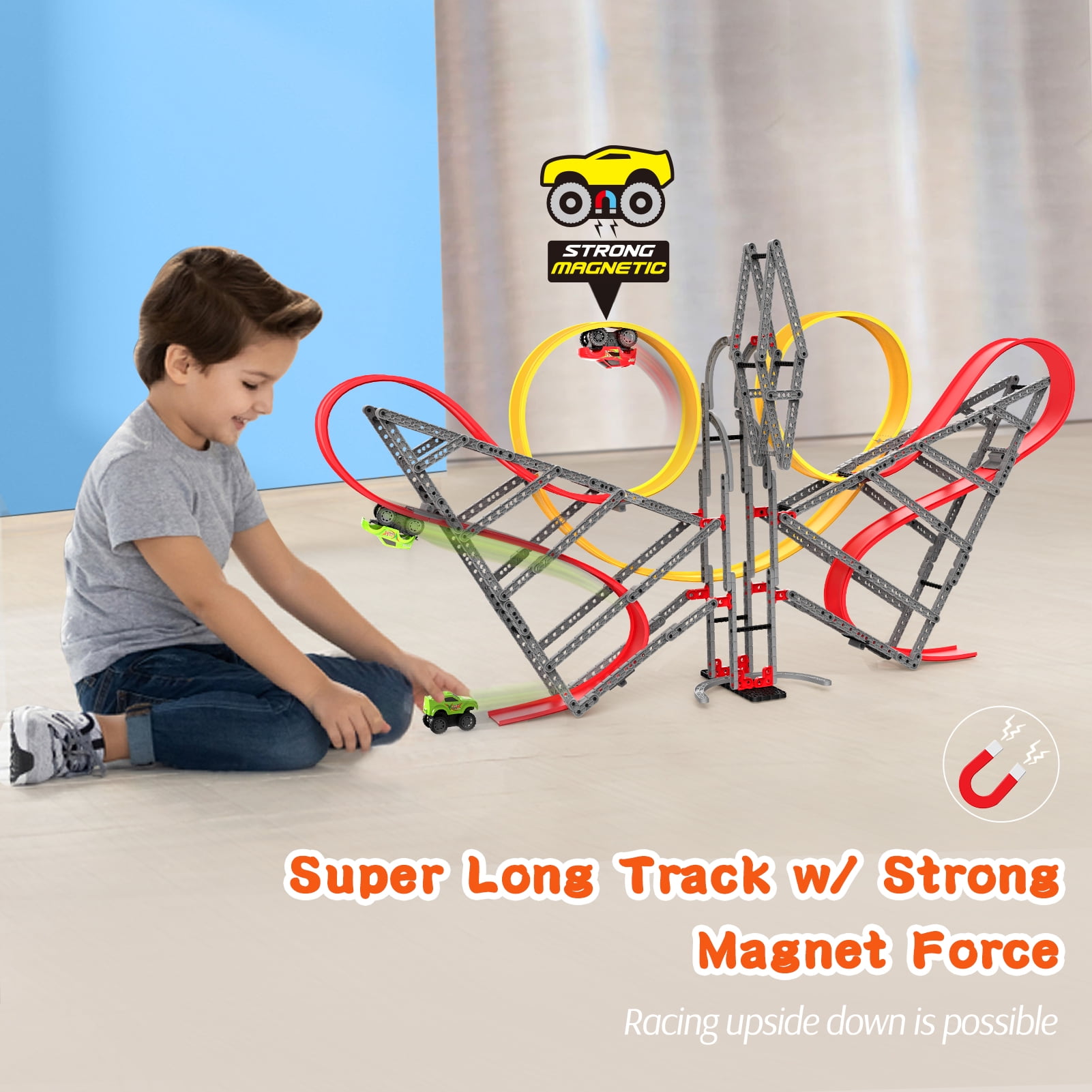 Loop Speedway with 2 High-Speed Race Car Educational Engineering Model Kit for STEM Training 357 pcs Building Blocks FORTY4 Electric Race Track for 3 4 5 6 7 8 Years Old Toddlers Boys and Girls 