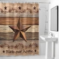 thumbnail image 2 of Country Stars Shower Curtain, Vintage Brown Wood Grain Bless Our Home Farm Waterproof Shower Curtain Set with 12 Hooks Lightweight Bath Curtains Fabric Bathroom Decor 72x72 Inches, 2 of 9