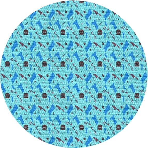 Ahgly Company Machine Washable Indoor Round Transitional Blue Ivy Blue Area Rugs, 3' Round