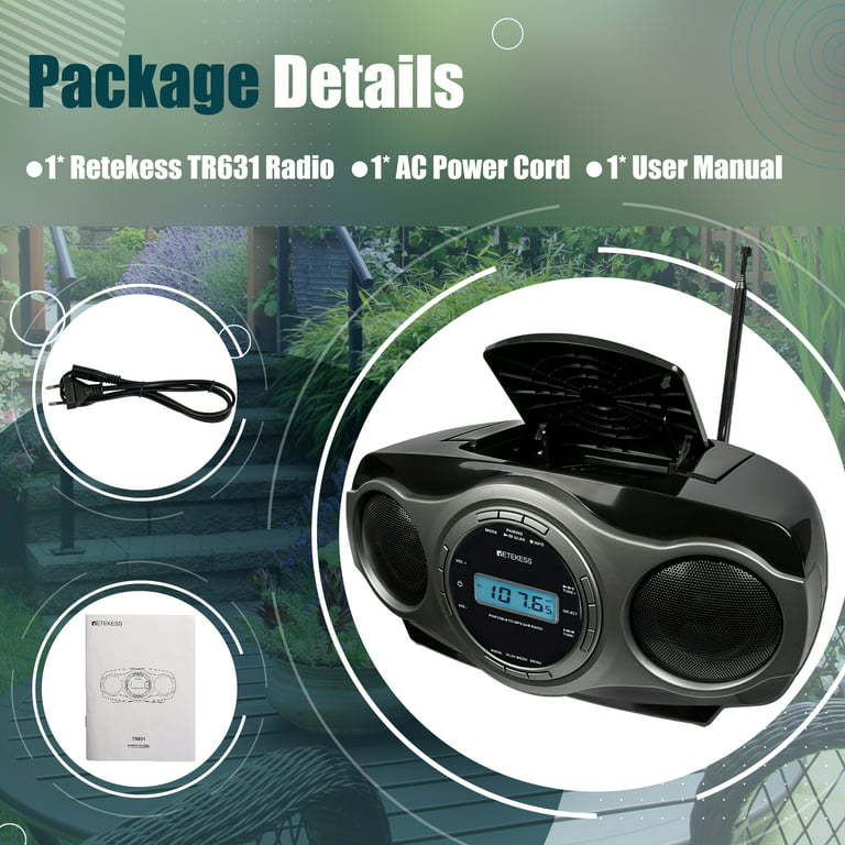 Retekess TR631 Boombox Poste Radio CD,Boombox avec FM Radio,Poste CD  Bluetooth,Support USB AUX,Conception de la Poignée, Stéréo  Haut-parleurs,pour L'extérieur : : High-Tech