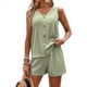 thumbnail image 2 of Conjunto Casual de 2 Piezas para Mujer, Jersey con Cuello en V y Pantalones Cortos de Cintura Alta, Chándal Transpirable de Color Sólido, Verde , Talla M, 2 of 9