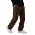 thumbnail image 3 of UDAUDU Men's Cargo Sweatpants Wide Leg Comfortable Fleece Casual Joggers Cotton Baggy Loose Fit Drawstring Elastic Waist Pants with Pockets Brown 2XL, 3 of 7