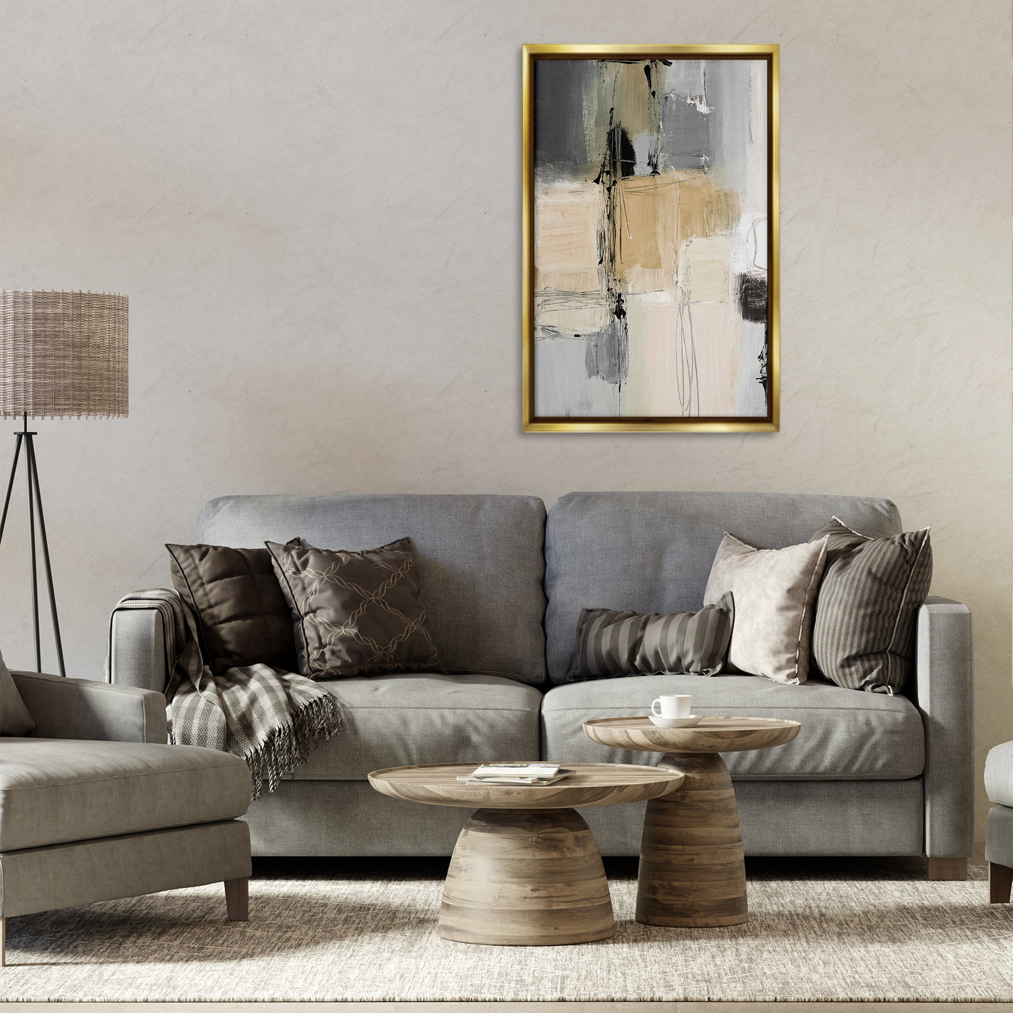 Stupell Industries Rustic Organic Abstraction Abstract Painting Gold Floater Framed Canvas Art Print Wall Art, 21 x 31