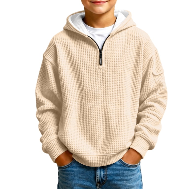 Fall Beck Lumtrix Teen Boys Quarter Zip Hoodie Fall Waffle Knit Hooded Sweatshirt ...