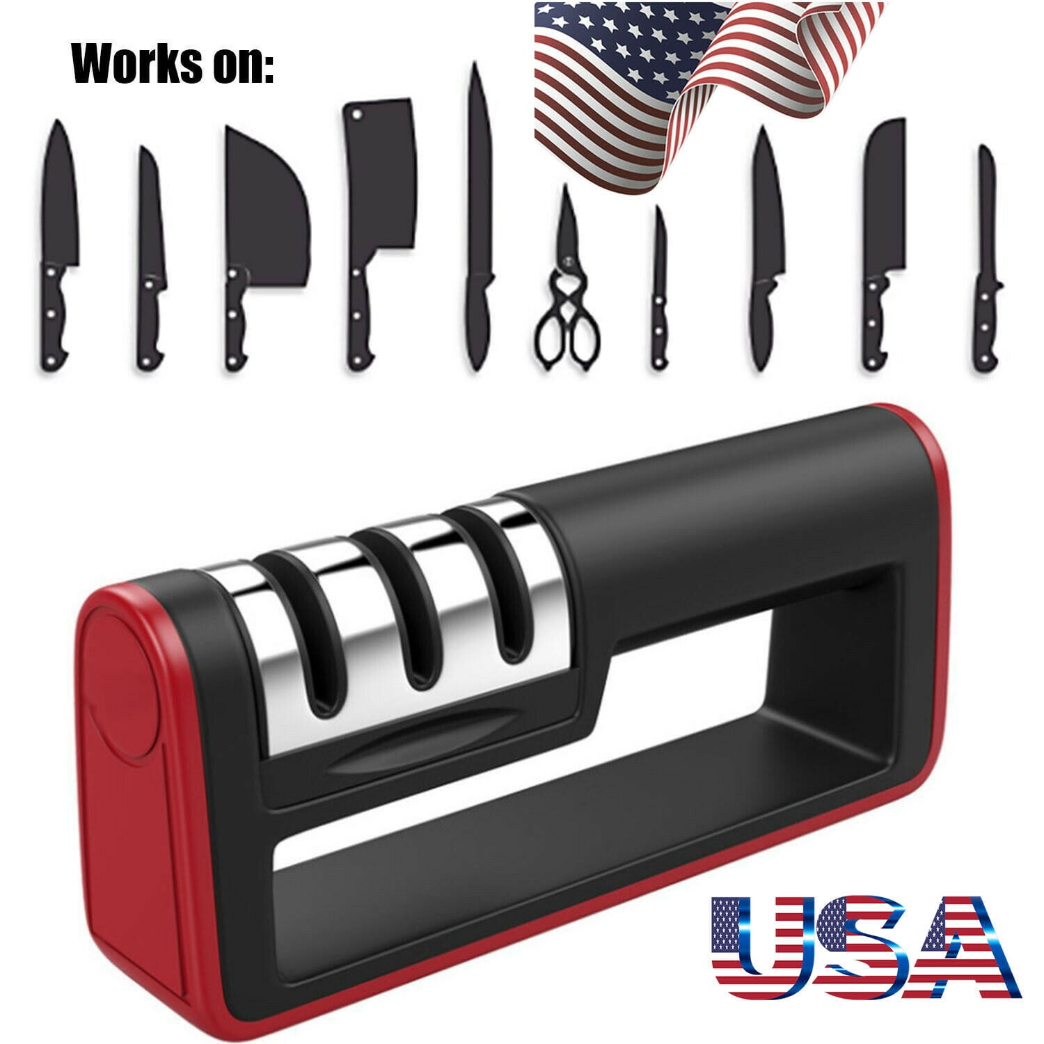 LNKOO Knife and Scissor Sharpener, 2019 NEW 3-Stage Knife Sharpening System Tools, Quickly Sharpen Dull Knife, Non-slip Base Kitchen Knife Sharpeners, Safe and Easy to Use