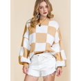 thumbnail image 6 of Women'S Fall Fashion Crew Neck Long Sleeve Lattice Ribbed Knit Loose Pullover Sweater Tops Khaki XL, 6 of 9