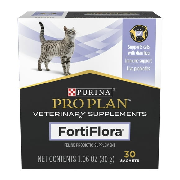 Purina FortiFlora Cat Probiotic Powder Supplement, Pro Plan Veterinary Supplements Probiotic Cat Supplement â 30 ct. box