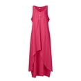 thumbnail image 3 of QUYUON Summer Maxi Dresses Women’s Plus Size Ruched Button up V Neck Sleeveless Tank Dress Casual Loose Linen Long Dress with Pockets A-Line Asymmetrical Dress Watermelon Red S, 3 of 5