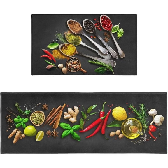 Color Art Anti-Fatigue Kitchen Mats Set of 2, Padded Kitchen Mats and Rugs, Kitchen Standing Mats Black Kitchen Rug Waterproof Non-Slip Kitchen Sliders for Kitchen, Laundry Room 17x30 17x47 Inch
