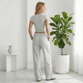 thumbnail image 7 of MLDRA Women’s 2-Piece Lounge Set Workout Set Crop Top & Wide Leg Pants Vacation Travel Outfit Sweatsuits Sets Grey, 7 of 7